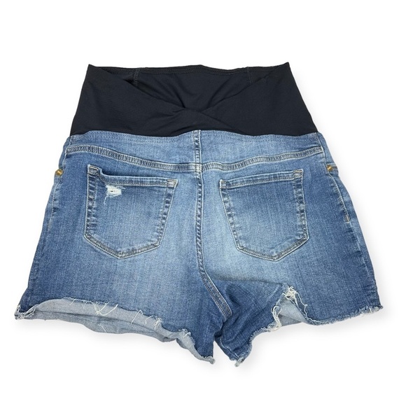 Isabel Maternity Midi Short Distressed Blue Denim Shorts Size 8/29 - Picture 5 of 8